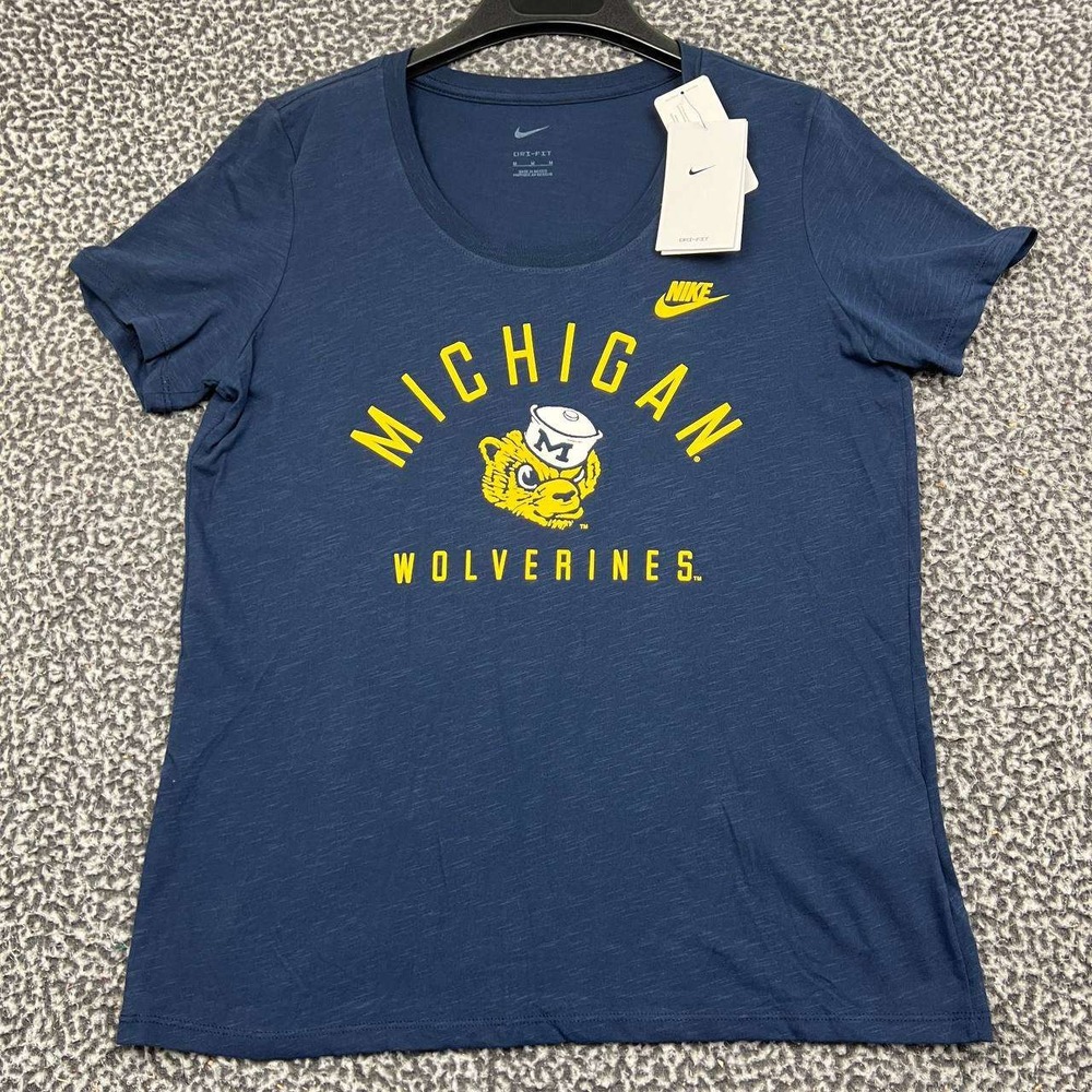 Nike Michigan Wolverines Dri-FIT Shirt Women Medium Navy Blue Short Sleeve New